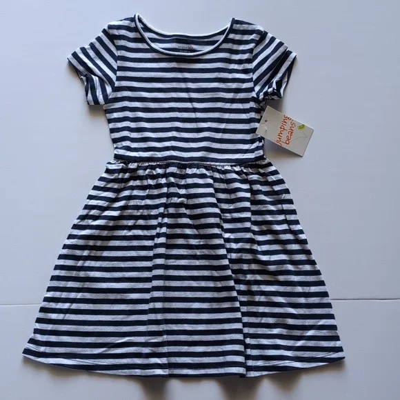 2T Toddler Girl Dress, Jumping Beans Navy & White Striped - Picture 1 of 5